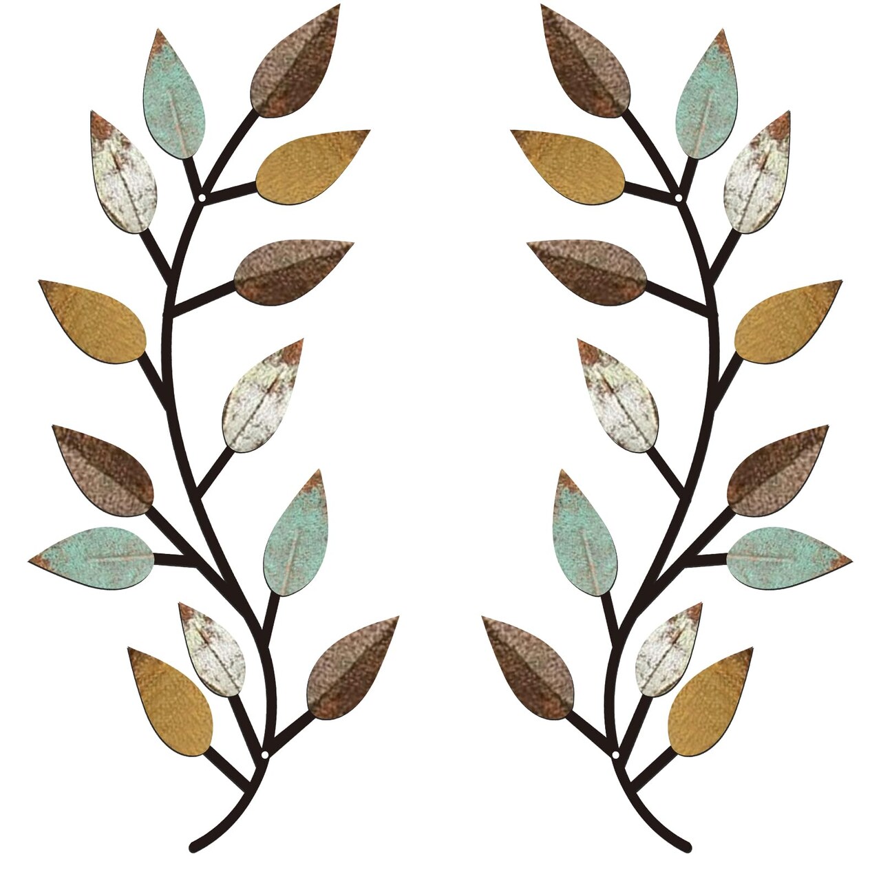2 Pieces Metal Tree Leaf Wall Decor Vine Olive Branch Leaf Wall Art Wrought Iron Scroll Above The Bed, Living Room, Outdoor Decoration (Bright Colors)